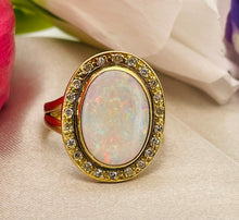 Load image into Gallery viewer, Oval Cut Opal and Diamond Cluster Ring in 18ct Yellow Gold
