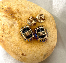 Load image into Gallery viewer, Synthetic Sapphire Earrings in 14ct Yellow Gold