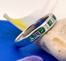 Load image into Gallery viewer, French Cut Emerald and Baguette Cut Diamond Ring in 18ct White Gold