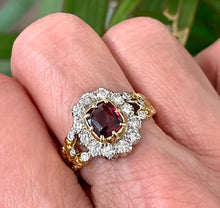 Load image into Gallery viewer, Certified Ruby and Diamond Cluster Ring Set in 18ct Yellow Gold