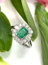Load image into Gallery viewer, Emerald and Diamond Ring Set in Platinum