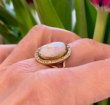 Load image into Gallery viewer, Oval Cut Opal and Diamond Cluster Ring in 18ct Yellow Gold