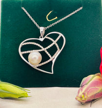 Load image into Gallery viewer, Cultured Pearl and Diamond Heart Pendant in 18ct White Gold with Chain