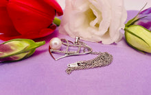 Load image into Gallery viewer, Cultured Pearl and Diamond Heart Pendant in 18ct White Gold with Chain