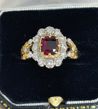 Load image into Gallery viewer, Certified Ruby and Diamond Cluster Ring Set in 18ct Yellow Gold
