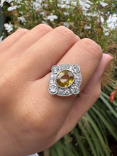 Load image into Gallery viewer, Vintage Platinum Yellow Sapphire & Diamond Cluster Ring