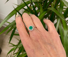Load image into Gallery viewer, Round Emerald and Diamond Cluster Ring in 18ct White Gold