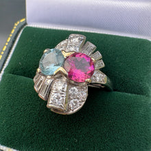 Load image into Gallery viewer, Aquamarine and Pink Tourmaline with Diamond Ring in Platinum