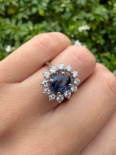 Load image into Gallery viewer, Platinum Blue Sapphire & Diamond Cluster Ring