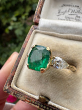 Load image into Gallery viewer, Vintage-Style Emerald & GIA Diamond Three-Stone Ring | 18ct Gold