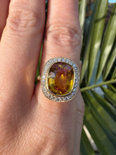 Load image into Gallery viewer, Yellow Sapphire and Diamond Halo Ring