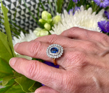 Load image into Gallery viewer, Blue Sapphire and Diamond Cluster Ring in 18ct Yellow Gold and Platinum