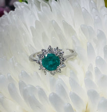 Load image into Gallery viewer, Round Emerald and Diamond Cluster Ring in 18ct White Gold