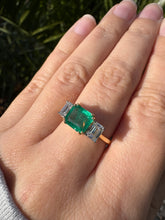 Load image into Gallery viewer, Emerald Cut Emerald & GIA Diamond Three-Stone Ring