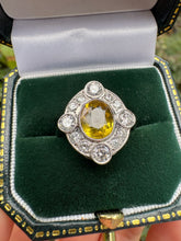 Load image into Gallery viewer, Vintage Platinum Yellow Sapphire & Diamond Cluster Ring