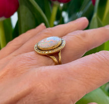 Load image into Gallery viewer, Oval Cut Opal and Diamond Cluster Ring in 18ct Yellow Gold
