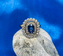 Load image into Gallery viewer, Blue Sapphire and Diamond Cluster Ring in 18ct Yellow Gold and Platinum