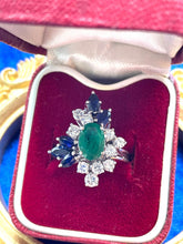 Load image into Gallery viewer, Emerald and Sapphire Diamond Ring Set in 18ct White Gold