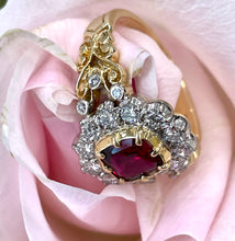 Load image into Gallery viewer, Certified Ruby and Diamond Cluster Ring Set in 18ct Yellow Gold