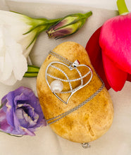 Load image into Gallery viewer, Cultured Pearl and Diamond Heart Pendant in 18ct White Gold with Chain