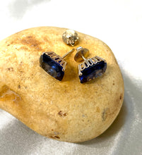 Load image into Gallery viewer, Synthetic Sapphire Earrings in 14ct Yellow Gold