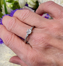 Load image into Gallery viewer, Emerald and Tapered Baguette Cut Diamond Ring in Platinum