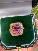 Load image into Gallery viewer, Pink Tourmaline & Diamond Halo Ring in 18ct Gold