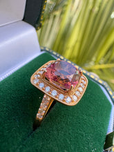Load image into Gallery viewer, Pink Tourmaline & Diamond Halo Ring in 18ct Gold