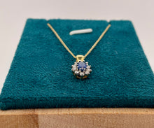 Load image into Gallery viewer, Blue Sapphire and Diamond Cluster Pendant in 18ct Yellow Gold with Chain
