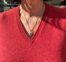 Load image into Gallery viewer, Oval Cut Emerald and Double Halo Diamond Pendant with Chain in 18ct Yellow Gold