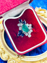Load image into Gallery viewer, Emerald and Sapphire Diamond Ring Set in 18ct White Gold