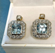 Load image into Gallery viewer, Aquamarine and Diamond Earrings Set in 18ct Yellow Gold