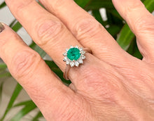 Load image into Gallery viewer, Round Emerald and Diamond Cluster Ring in 18ct White Gold