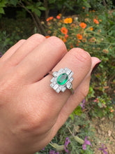 Load image into Gallery viewer, Art Deco Emerald & Diamond Platinum Ring