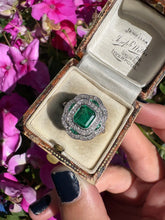 Load image into Gallery viewer, Vintage Emerald & Old Cut Diamond Cluster Ring | Platinum & 18ct Gold
