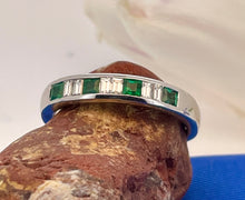 Load image into Gallery viewer, French Cut Emerald and Baguette Cut Diamond Ring in 18ct White Gold