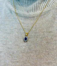 Load image into Gallery viewer, Blue Sapphire and Diamond Cluster Pendant in 18ct Yellow Gold with Chain