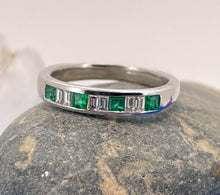 Load image into Gallery viewer, French Cut Emerald and Baguette Cut Diamond Ring in 18ct White Gold