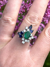 Load image into Gallery viewer, Emerald and Sapphire Diamond Ring Set in 18ct White Gold