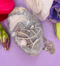 Load image into Gallery viewer, Cultured Pearl and Diamond Heart Pendant in 18ct White Gold with Chain