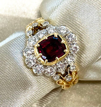 Load image into Gallery viewer, Certified Ruby and Diamond Cluster Ring Set in 18ct Yellow Gold