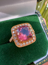 Load image into Gallery viewer, Pink Tourmaline & Diamond Halo Ring in 18ct Gold