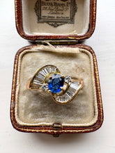 Load image into Gallery viewer, 18ct Gold Sapphire Ring with Brilliant & Baguette Diamonds