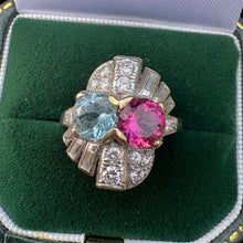 Load image into Gallery viewer, Aquamarine and Pink Tourmaline with Diamond Ring in Platinum