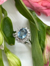 Load image into Gallery viewer, Aquamarine and Diamond Ring Set in 18ct White Gold