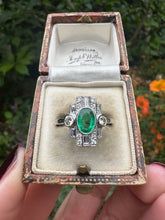 Load image into Gallery viewer, Art Deco Emerald & Diamond Platinum Ring