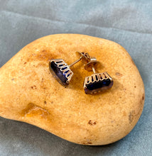 Load image into Gallery viewer, Synthetic Sapphire Earrings in 14ct Yellow Gold