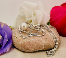 Load image into Gallery viewer, Cultured Pearl and Diamond Heart Pendant in 18ct White Gold with Chain