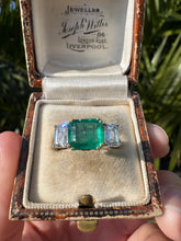 Load image into Gallery viewer, Emerald Cut Emerald & GIA Diamond Three-Stone Ring