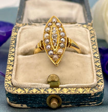 Load image into Gallery viewer, Old Cut Diamonds and Seed Pearl Ring in 18ct Yellow Gold